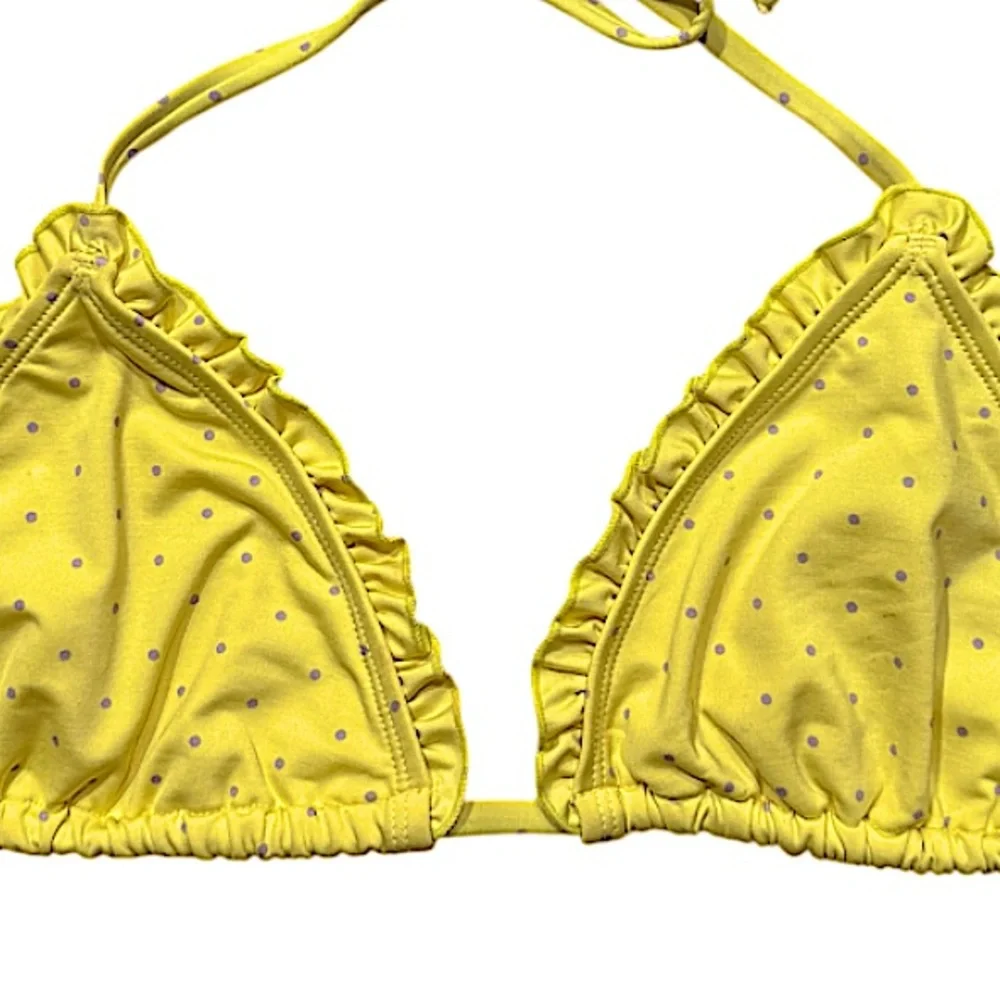 NWOT Y2K Pastel Yellow, Lavender Polka Dot Print Ruffle String Bikini Top Cami⭐️